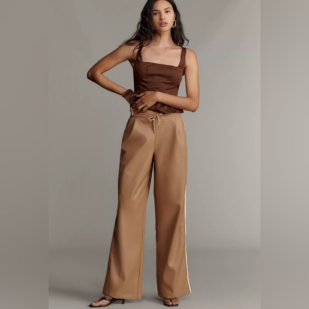 bishop + young Brown Satin Wide-Leg Track Pants with Side Stripe